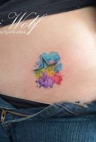 abdominal color splash ink five-pointed star tattoo pattern
