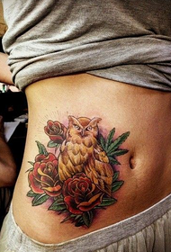 popularni osobni rad sova ruža tetovaža