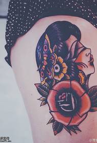 big flower eyeshadow watercolor five-faced woman tattoo pattern
