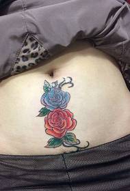 sexy beauty belly blue red flower tattoo special beautiful