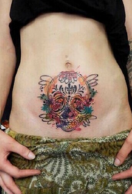 female belly personality skull tattoo