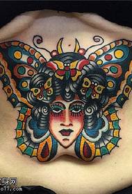 pilvo drugelis garbanotos merginos tatuiruotės modelis