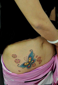 frumusețe frumoasă culoare fluture și flori de vișine tatuaj imagine