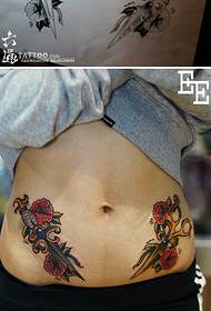 abdominal flower open European and American style scissors and dagger tattoo pattern