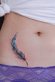 fascinating small feather tattoo picture on the abdomen