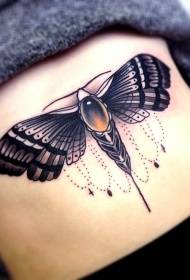 Abdominal Black Moth ndi Gemstone tattoo
