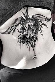 piger mave får kranium pen tatovering stil