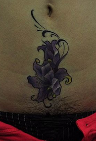 abdominal color lily tattoo pattern