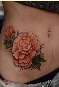 female abdomen fine looking rose tattoo pattern picture