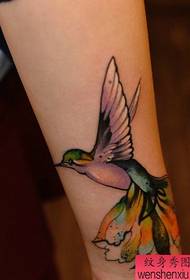 Fotografia e shfaqjes nga tatuazhet rekomandoi një model të tatuazhit të ngjyrosjes së një gruaje të krahut