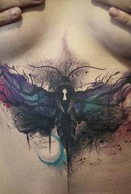 female abdomen beautiful watercolor moth tattoo picture
