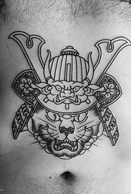 abdominal samurai cat tattoo pattern