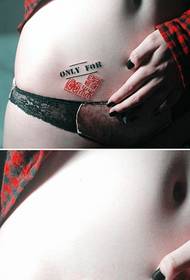 creative love seal English belly tattoo