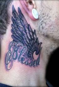 male neck wings design lettering English letter blessing tattoo pattern