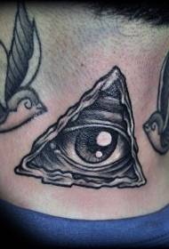old school neck black mysterious triangle eyes with bird tattoo pattern