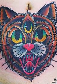 복부 클래식 트렌드 고양이 문신 패턴