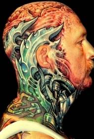 Head and Neck Steel Mechanical and Brain Tattoo Pattern