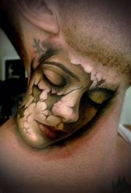 collu rottu donna realista mudellu di tatuaggi di faccia