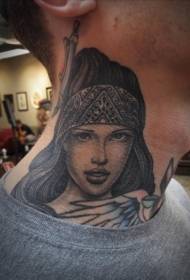 Cuello masculino negro chica retrato tatuaje patrón