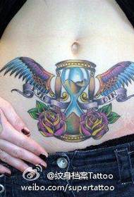 girls belly hourglass wings rose tattoo pattern