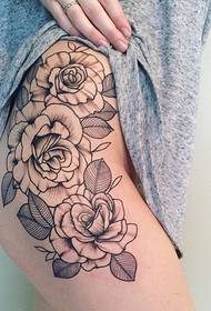 sexy woman right hip on the delicate rose tattoo pattern