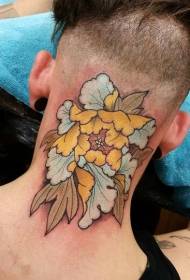 flor de peônia pescoço posterior pintado padrão de tatuagem
