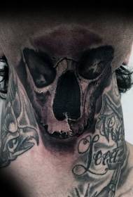 realistic style black skull neck tattoo pattern