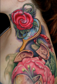 shoulder color old school flower tattoo pattern