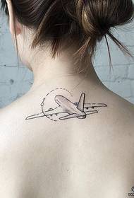 girl neck small Fresh line sting plane tattoo pattern