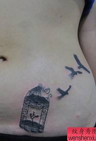 girls belly popular bird cage and bird tattoo pattern