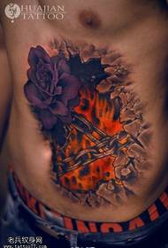abdominal colored ground flame rose tattoo picture