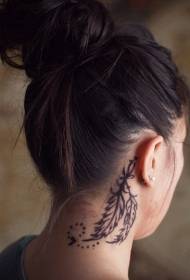 ear back neck black feather tattoo pattern