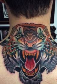 male neck color roaring tiger tattoo pattern