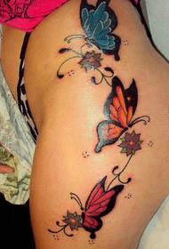 female buttocks three-color butterfly tattoo
