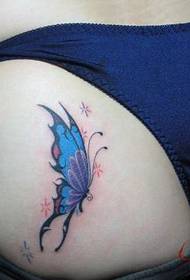 mulher bonita, sentimento popular quadril cor borboleta tatuagem padrão