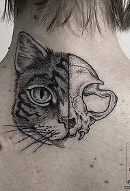 Neck cat licking tattoo pattern