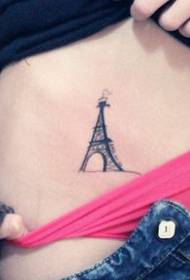 一款女孩子腹部巴黎铁塔纹身图案
