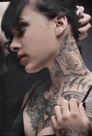 beauty neck realistic black gray rose tattoo pattern
