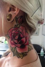 female neck color simple vintage rose tattoo picture