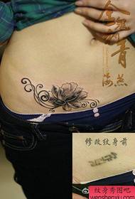 tjej mage Vackra svartvita lotus tatuering mönster