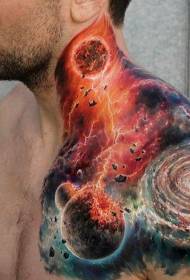 male shoulder color starry sky tattoo pattern