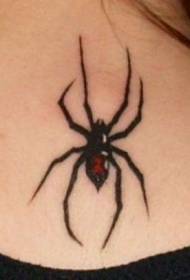 a simple colored spider tattoo on the neck