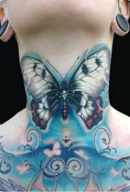 Neck Blue Butterfly Tattoo Pattern