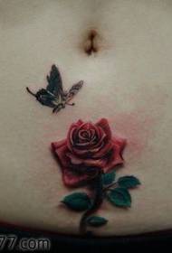 good-looking belly rose butterfly tattoo pattern