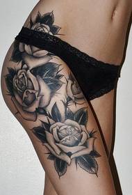 leg black gray rose tattoo pattern