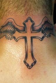 neck winged cross tattoo pattern