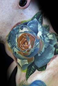 Neck Colored Roses with Water Drops Tattoo Picture
