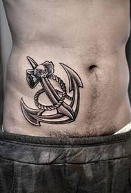 Klasika abdomeno de nigra kaj blanka ankro tatuaje ŝablono