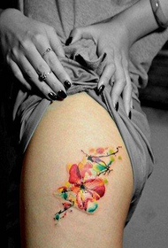 girls legs beautiful beautiful color Inkjet flower tattoo pattern