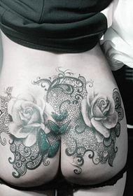 beauty waist hips lace butterfly rose tattoo